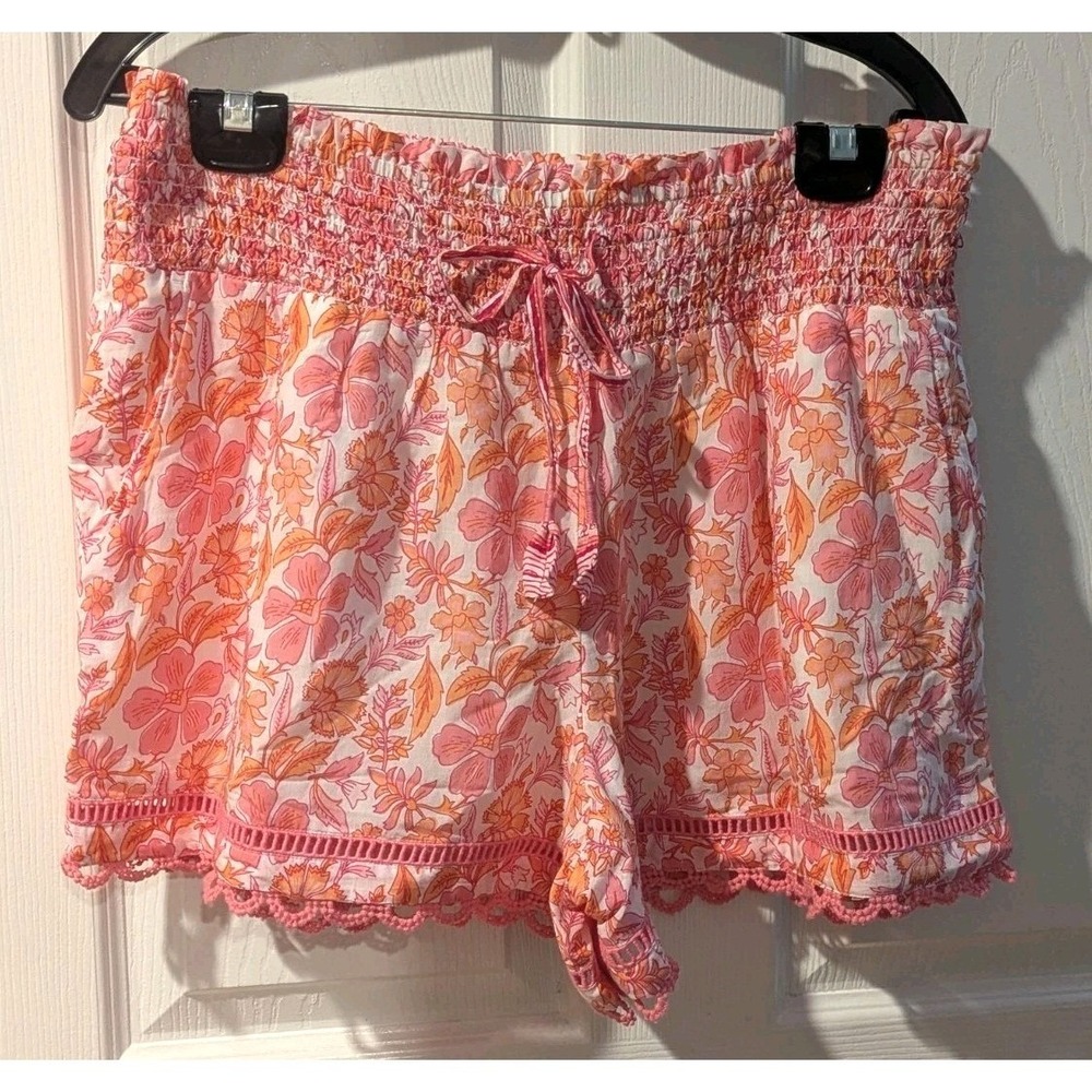 Boho Coastal Floral Smocked Shorts Vineyard Vines Nori NWT Pink Orange M
